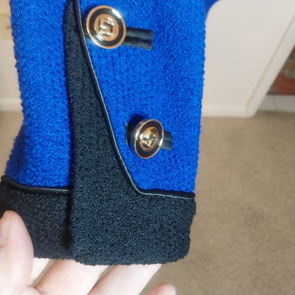 ST JOHN COLLECTION FOR MARIA GRAY BEAUTIFUL COBALT BLUE w/ BLK SZ 8 KNIT JACKET - Picture 12 of 16